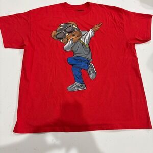Hardten Clothing Mens Red Dabbing Bear Graphic T-Shirt 2XL Streetwear Y2K Baggy